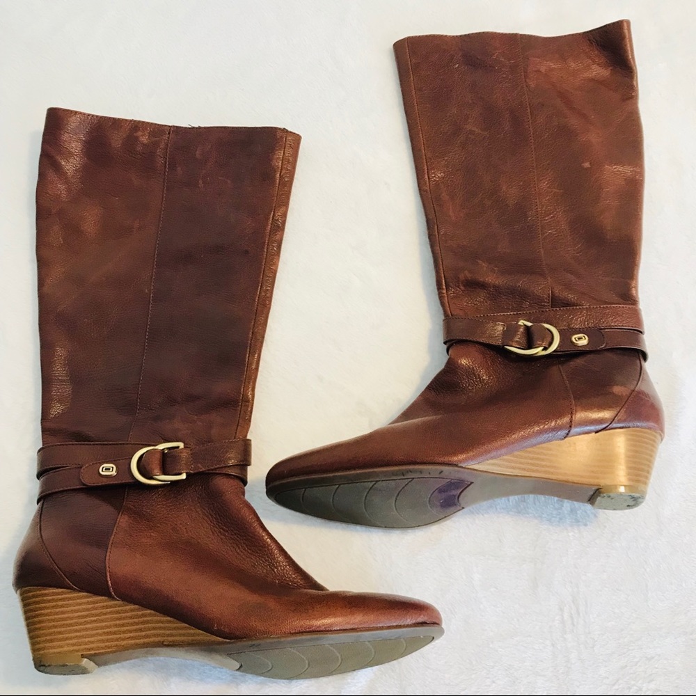 Bandolino Tall Leather Zip Riding Boot Brown Wedge
